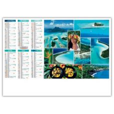 CALENDRIER RIGIDE ILLUSTRE DE 2 MOSAIQUES DE PHOTOS PARADISIAQUES 6 MOIS PAR FACE