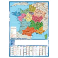 CALENDRIER RIGIDE PRESENTANT LA NOUVELLE CARTE DES REGIONS DE FRANCE EFFACABLE AVEC PELLICULAGE VELEDA 12 MOIS SUR LA FACE AVANT