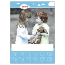 CALENDRIER POSTER ILLUSTRE D'UNE PHOTO COLORISEE D'ENFANTS ET D'UN ANIMAL