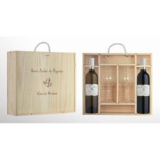 Vins de Côtes de Provence Coffret caisse bois "TETE A TETE" 2 x 75cl + 1 verre à dégustation.