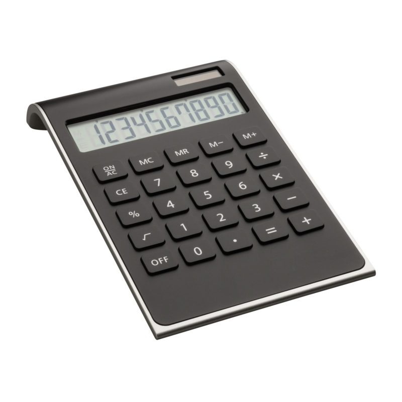 CALCULATRICE_REFLET_ARGENT_NOIR_VALINDA_PUBLICITAIRE | FOURNITURES DE BUREAU | CALCULATRICES PUBLICITAIRES