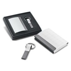 COFFRET_PORTE_CARTE_DE_VISITE_ET_PORTE_CLEFS_EN_METAL_EFFET_MIROIR_ET_SIMILI_CUIR_PERSONNALISE C | GADGETS & GOODIES PUBLICITAIRES | ETUIS PUBLICITAIRES