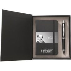 ENSEMBLE_CADEAU__CAHIER_AVEC_STYLO_A_BILLE_PUBLICITAIRE GRIS | STYLOS PUBLICITAIRES | STYLO À BILLE MÉTAL