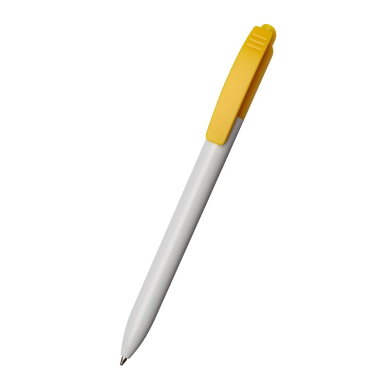 STYLO_A_BILLE_CLIC_CLAC_BAKERSFIELD_WHITE_YELLOW_PERSONNALISE | STYLOS PUBLICITAIRES | STYLO À BILLE PERSONNALISÉ